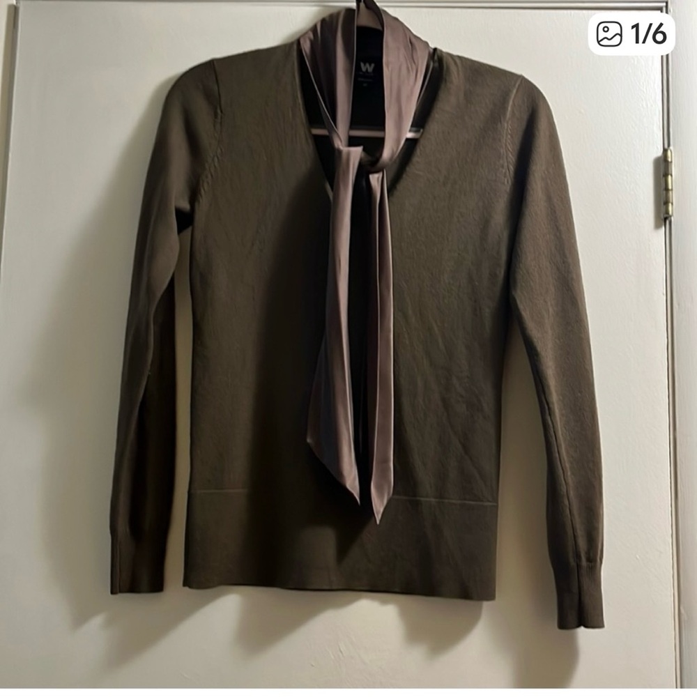 W w by WORTH Brown Long Sleeve Top with Scarf Detail